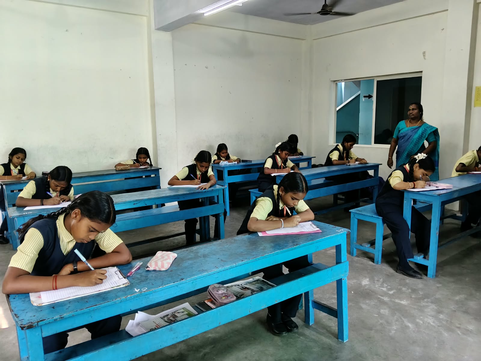 Students learning in a middle school classroom