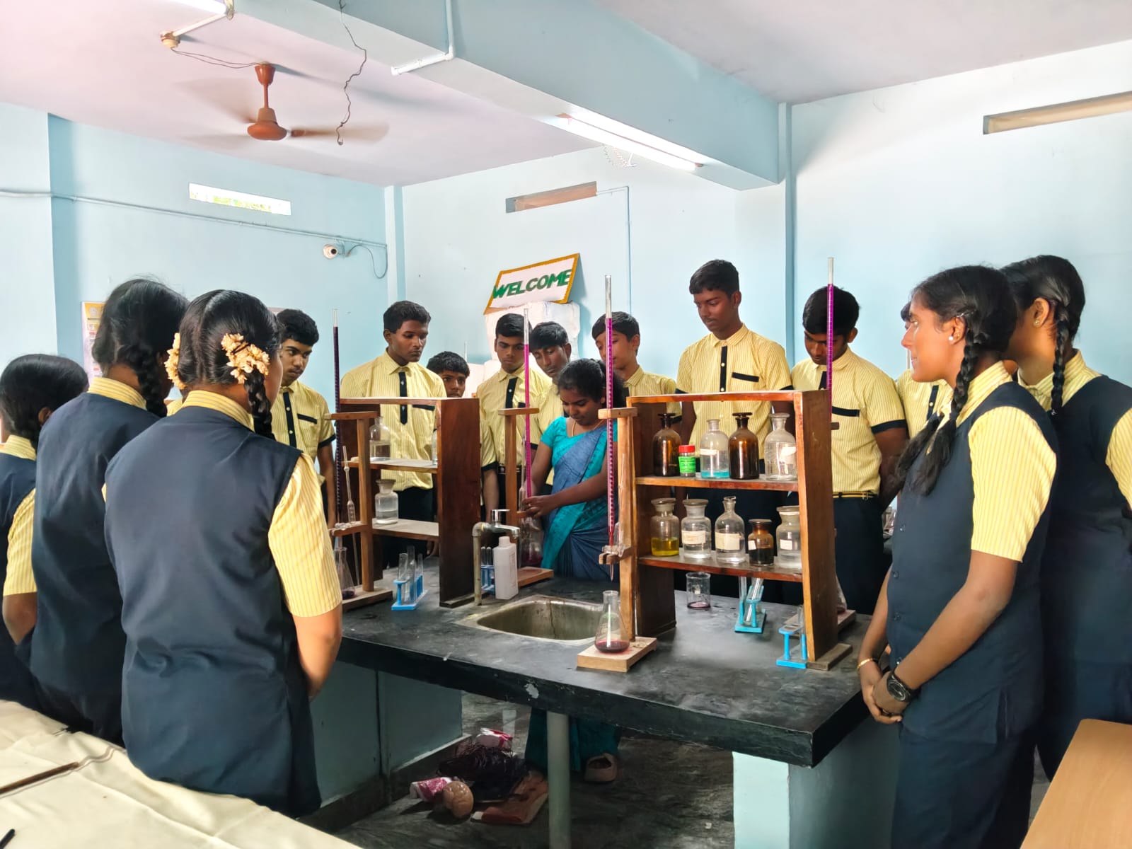 Students conducting practical work in a science laboratory