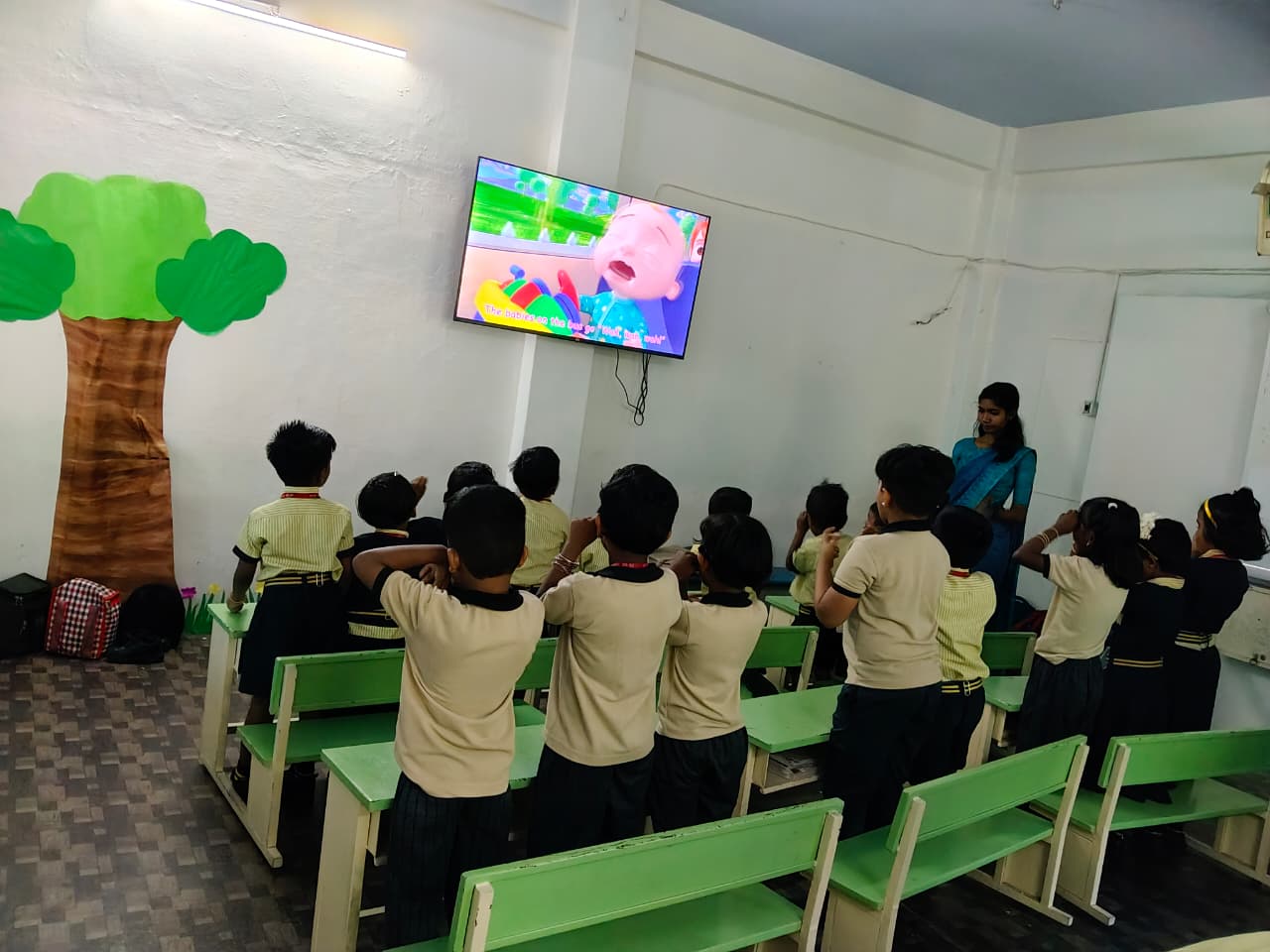 Students learning with classroom technology
